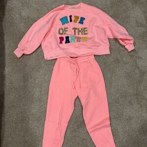 Judith March Pink 'Wife of the Party' Applique Sweatshirt & Joggers